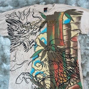 Vintage Y2K Ed Hardy by Christian Audigler Graphic Dragon & Bamboo T-Shirt Sz XL